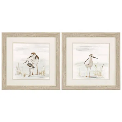 Paragon Stilt Birds On Blue 19"w X 19"h Framed Art Set Of 2 In White