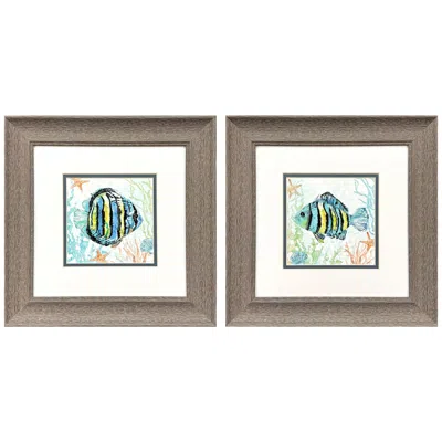 Paragon Striped Tropical Fish 13"w X 13"h Framed Art Set Of 2