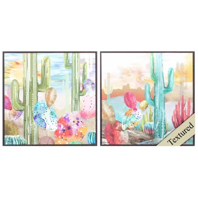 Paragon Sunset Cactus 19"w X 19"h Non-glass Framed Art Set Of 2