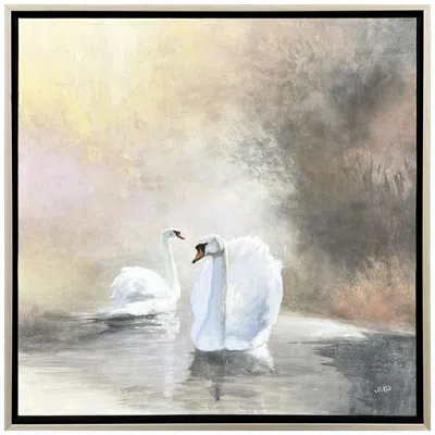 Paragon Swans In Mist 30"w X 30"h Canvas