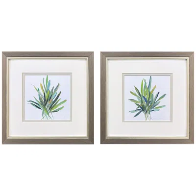 Paragon Tropical Leaves Square 11"w X 11"h Coastal Framed Art Set Of 2