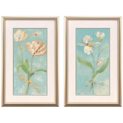 Paragon Tulip & Iris On Blue 20"w X 32"h Framed Art - Set Of 2 In Multi