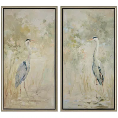Paragon Wading Heron 22"w X 42"h Coastal Canvas Set Of 2