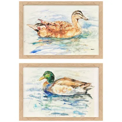 Paragon Water Duck 20"w X 14"h Modern Non-glass Framed Art Set Of 2