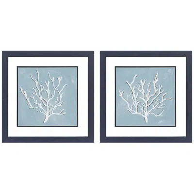 Paragon White Coral On Blue 18"w X 18"h Framed Art - Set Of 2