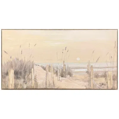 Paragon White Moon Over Ocean 29"w X 15"h Canvas In Neutral