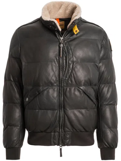 Parajumpers Alf Leather Padded Puffer Jacket In Black