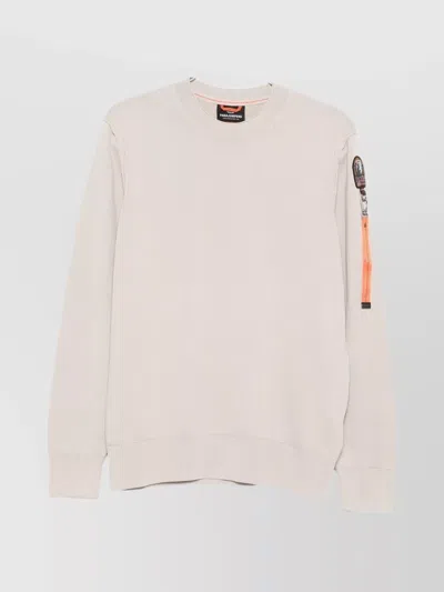 Parajumpers Arm Patch Crew Neck Sweater With Ribbed Cuffs In White