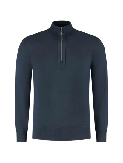 Parajumpers Basic Scoe Quarter-zip Logo-patch Sweater In Blue