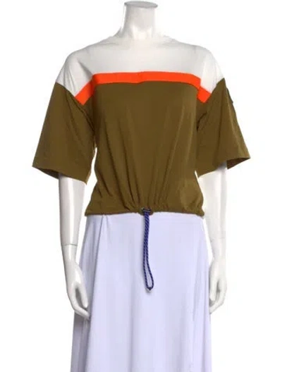 Pre-owned Parajumpers Bateau Neckline Short Sleeve Crop Top In Green