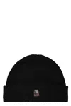 Parajumpers Black Knitted Cap With Distinctive Logo In Black