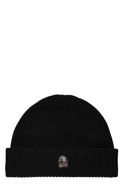 Parajumpers Black Knitted Cap With Distinctive Logo