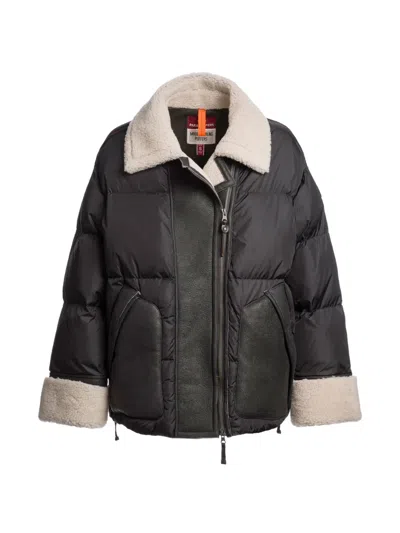 Parajumpers Chyna Shearling-trim Puffer Jacket In Black