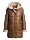 Parajumpers Demi Special Quilted Leather Coat In Brown