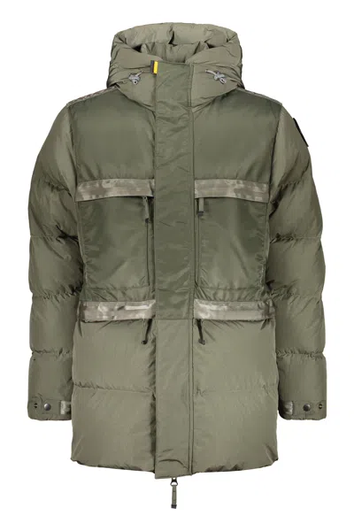 Parajumpers Down Jacket In Olive Green With A Hood