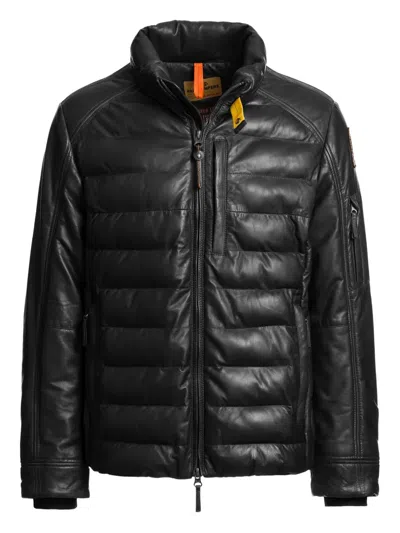 Parajumpers Earnie Quilted Leather Jacket In Black