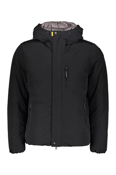 Parajumpers Elegant Black Down Jacket With Hood And Zip.