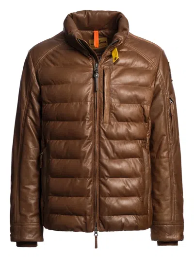 Parajumpers Ernie Quilted Leather Jacket In Brown