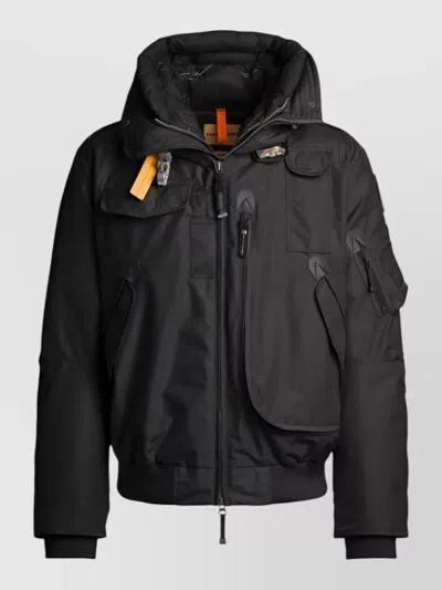 Parajumpers Gobi Bomber Jacket Adjustable Hood Ribbed In Black