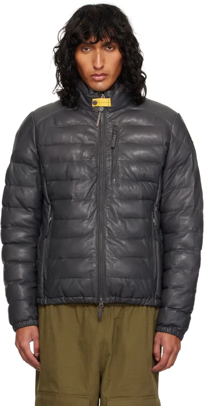 Parajumpers Gray Earnie Leather Jacket In 0736 Phantom