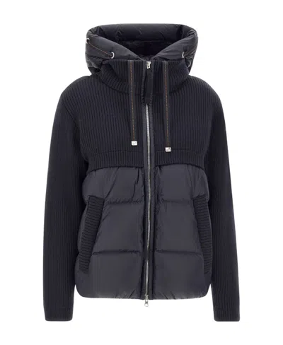 Parajumpers Hooded Down Knitted Jacket In Blue