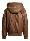 Parajumpers Hooded Leather Jacket In Brown