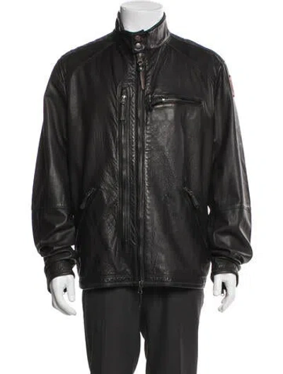 Pre-owned Parajumpers Lamb Leather Moto Jacket In Black