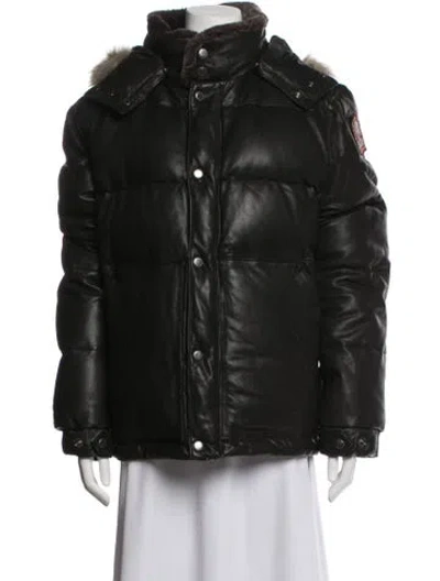 Pre-owned Parajumpers Leather Down Coat In Black