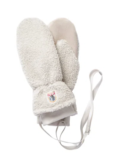 Parajumpers Lightweight Polyester Fleece Gloves With Detachable Mittens & Ribbed Cuffs In Neutral