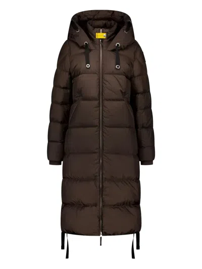 Parajumpers Dark Brown Long Down Jacket With Adjustable Hood In Purple