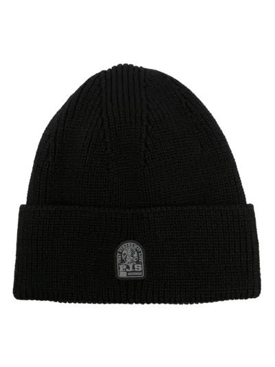 Parajumpers Logo-patch Ribbed Beanie In Black