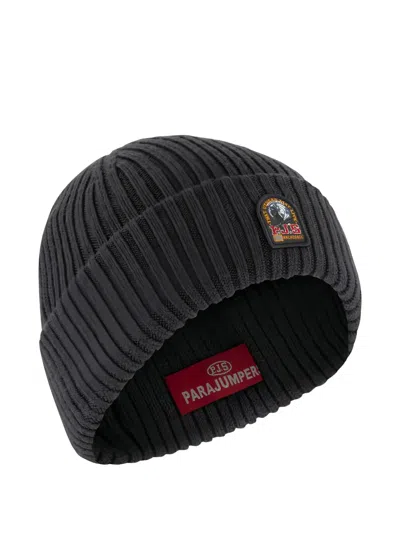 Parajumpers Logo-patch Ribbed Beanie In Gray