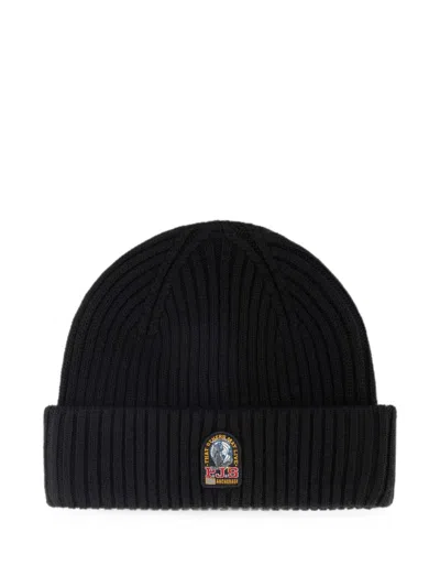 Parajumpers Logo-patch Ribbed-knit Beanie Hat In Black