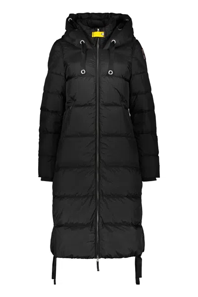 Parajumpers Long Black Puffer Jacket With Adjustable Hood