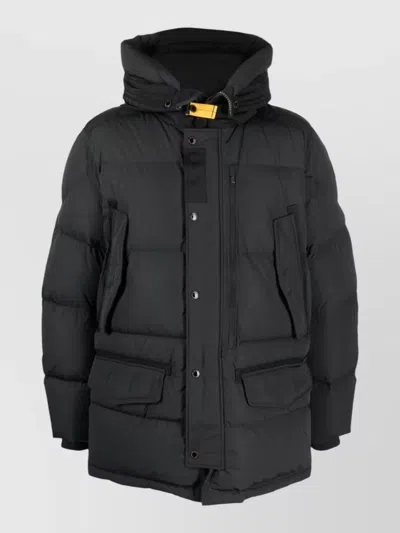 Parajumpers Long Hooded Quilted Coat Front Pockets In Black