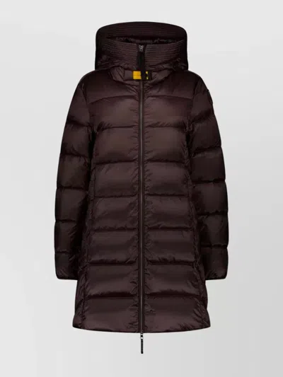 Parajumpers Long Quilted Down Jacket And Hood In Brown