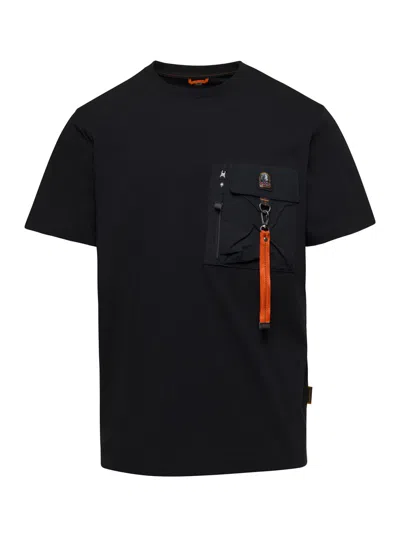 PARAJUMPERS BLACK T-SHIRT WITH PATCH POCKET AND ZIP IN COTTON MAN