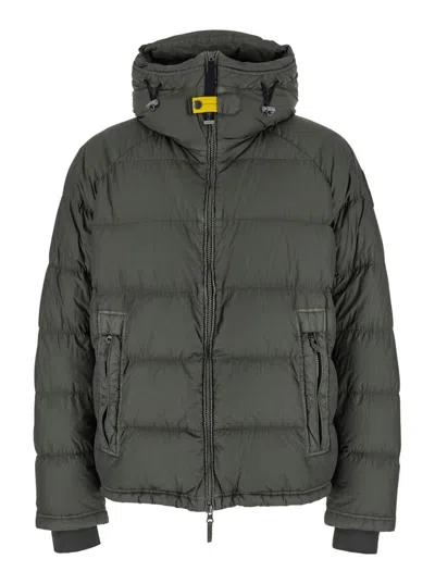 PARAJUMPERS 'NORTHON' GREEN DOWN JACKET WITH HOOD AND LOGO PATCH ON THE SLEEVE IN TECH FABRIC MAN