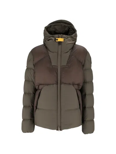 Parajumpers Notigi Two-tone Hooded Down Jacket In Green