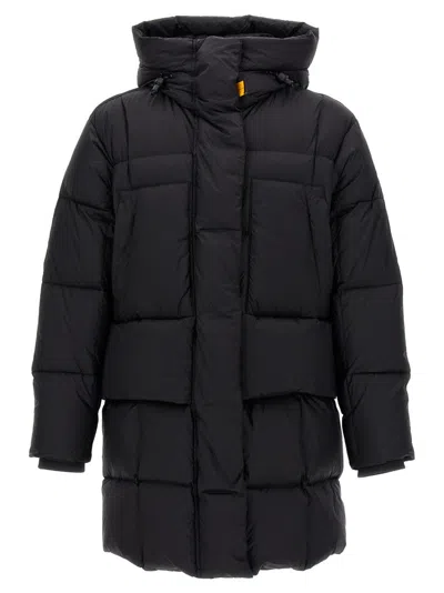 PARAJUMPERS PUFFY QUILTED BLACK NYLON DOWN JACKET WITH ADJUSTABLE HOOD AND FUNCTIONAL POCKETS