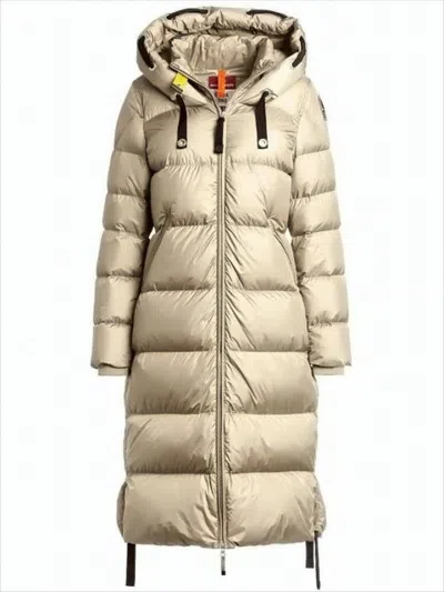 Parajumpers Quilted Long Padded Coat With Hood And Adjustable Drawstrings In Animal Print
