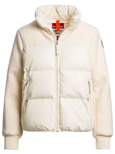 Parajumpers Quilted Puffer Coat With Duck Down Fill, Two-way Zip & Ribbed Cuffs In White