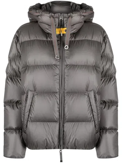 Parajumpers Quilted Puffer Jacket With Adjustable Hood In Gray