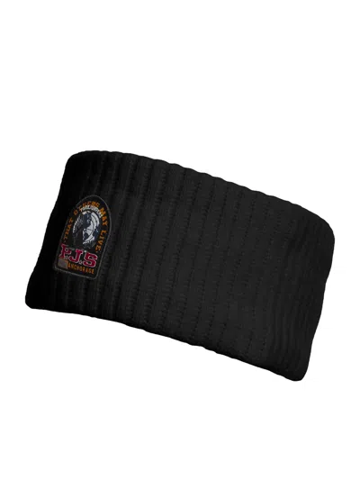 Parajumpers Rib Knit Wool-cotton Beanie With Polar Fleece Lining & Front Patch In Nero