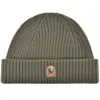 Parajumpers Ribbed Beanie Hat Olive Grey In Green