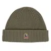 Parajumpers Ribbed Beanie Hat Olive Grey In Green