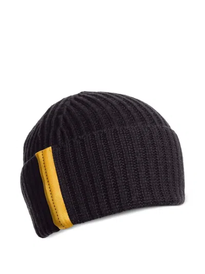 Parajumpers Ribbed Leather-detail Beanie In Black