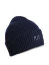 Parajumpers Ribbed Logo Beanie In Blue