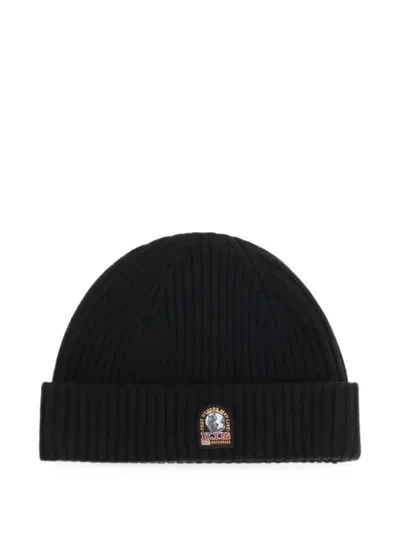 Parajumpers Ribbed-knit Logo-patch Beanie Hat In Black