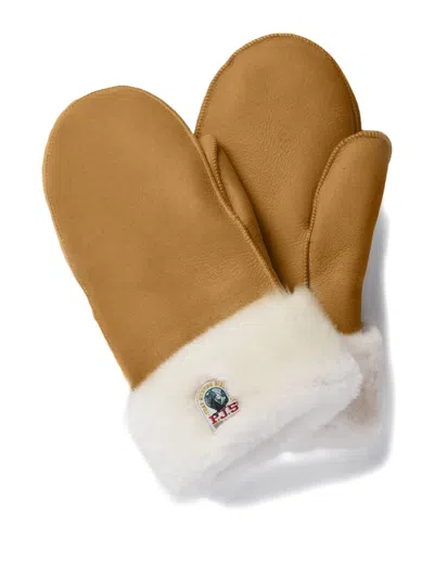 Parajumpers Sheepskin Fur-trimmed Mittens In Brown